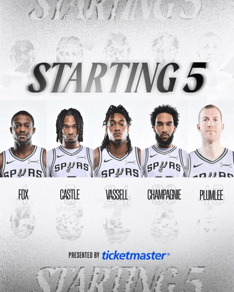 NBA社区-马刺首发：福克斯、卡斯尔、瓦塞尔、尚帕尼、普拉姆利